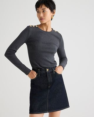 J.Crew + Perfect-Fit Long-Sleeve Crewneck T-Shirt With Buttons