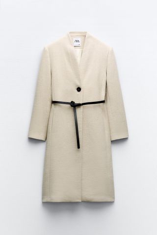 Zara + Wool Blend Coat with Leather Belt