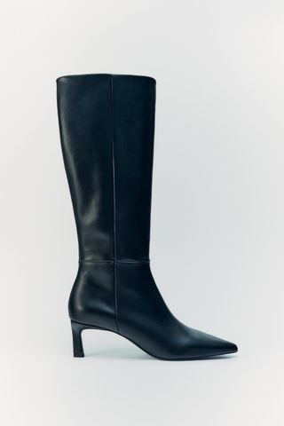 Zara + Leather Mid-Heel Boots