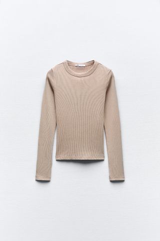 Zara + Ribbed Long Sleeve T-Shirt