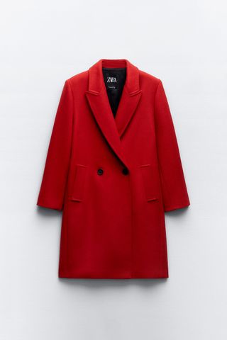 Zara + Longline Double-Breasted Wool Blend Coat