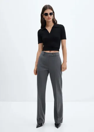 Mango + Straight Trousers With Side Button