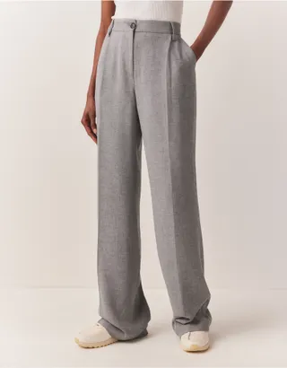 The White Company + Wool Blend Pleat Front Wide Leg Trousers
