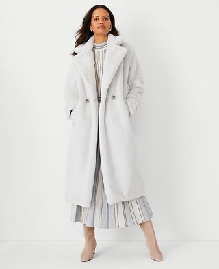 Ann Taylor + Faux Fur Double Breasted Coat