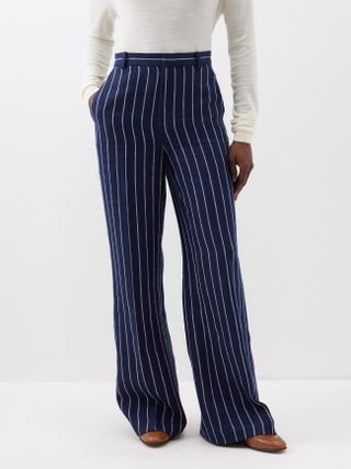 Polo Ralph Lauren + Pinstripe-Linen Wide-Leg Suit Trousers