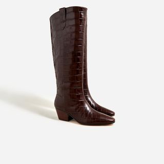 J.Crew + Piper Knee-High Boots in Croc-Embossed Leather
