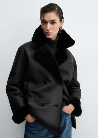 Mango + Shearling-Lined Leather Jacket