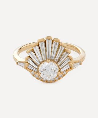 Artemer + 18ct Gold Vintage Art Deco Baguette Crown Cluster Engagement Ring