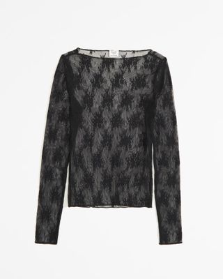 Abercrombie & Fitch + Long-Sleeve Lace Slash Top in Black