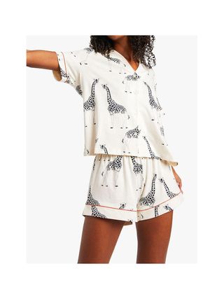 Chelsea Peers + Giraffe Print Organic Cotton Pyjama Set, Cream
