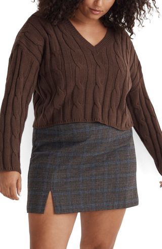 Madewell + Cable Knit V-Neck Crop Sweater