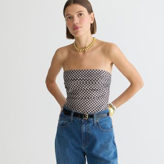 J.Crew Collection + Ruched Strapless Top in Stretch Taffeta