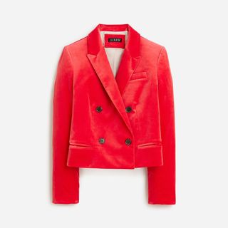 J.Crew + Cropped Double-Breasted Blazer in Stretch Velvet