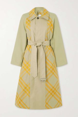 Burberry + Appliquéd Belted Checked Cotton-Gabardine Trench Coat