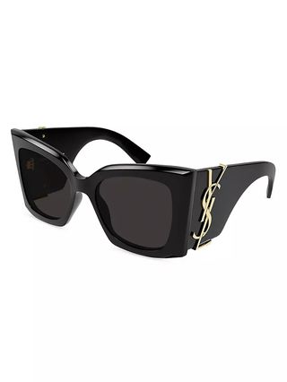Saint Laurent + Monogram Acetate 54MM Blaze Rectangular Sunglasses