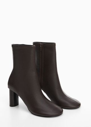 Mango + Rounded Toe Leather Ankle Boots