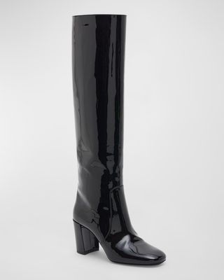 Saint Laurent + Who Patent Block-Heel Knee Boots