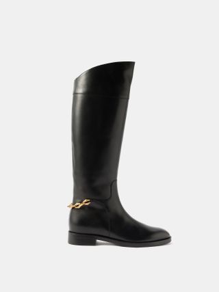 Jimmy Choo + Nell Chain-Embellished Leather Knee-High Boots