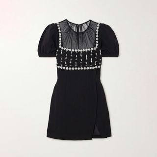 SELF-PORTRAIT + Tulle-Paneled Embellished Mini Dress