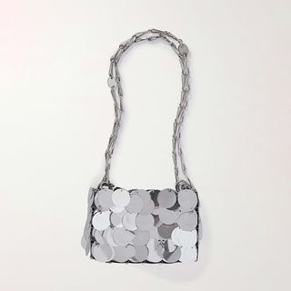 Paco Rabanne + Sparkle Nano Paillette-Embellished Metallic Faux Leather Shoulder Bag