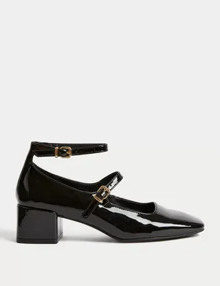 Marks & Spencer + Patent Strappy Block Heel Court Shoes