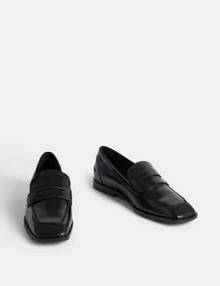 Marks & Spencer + Leather Flat Square Toe Loafers