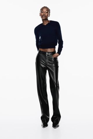 Zara + Leather Effect Straight Leg Trousers
