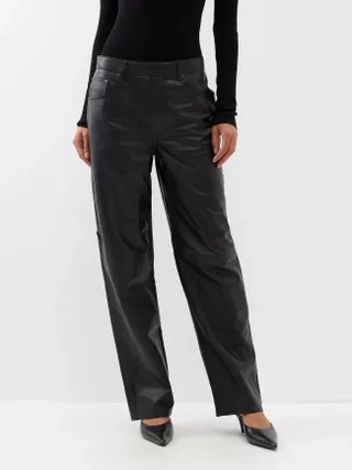 Tibi + Leather Straight-Leg Trousers