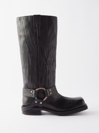 Acne Studios + Balius Buckled Crinkled-Leather Knee-High Boots
