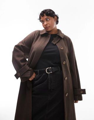 Topshop + Curve Long-Lined Belted Brushed Trench Coat