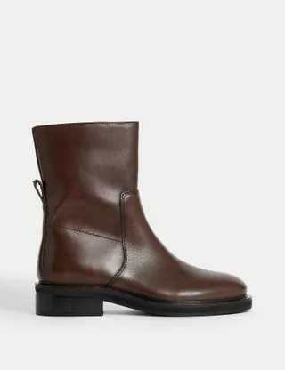 Marks & Spencer + Leather Flatform Round Toe Ankle Boots