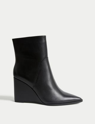 Marks & Spencer + Leather Wedge Pointed Ankle Boots