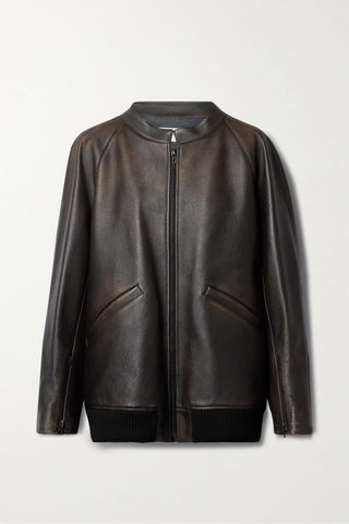 The Row + Kengia Distressed Leather Bomber Jacket
