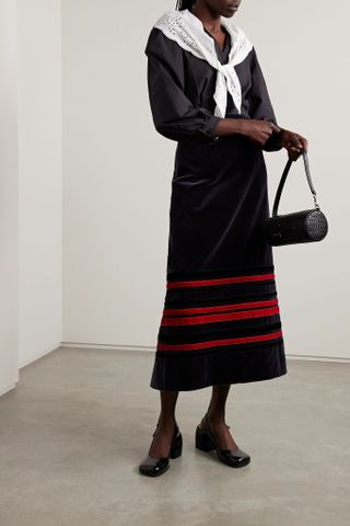 Molly Goddard + Serena Striped Cotton-Velvet Midi Skirt