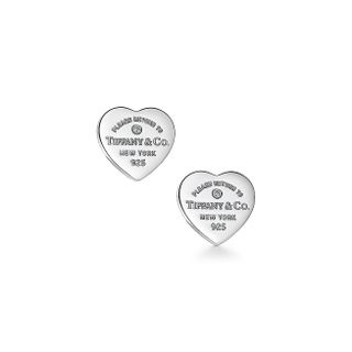 Tiffany & Co. + Mini Delicate Heart Letter Earrings in Sterling Silver With Pouch.
