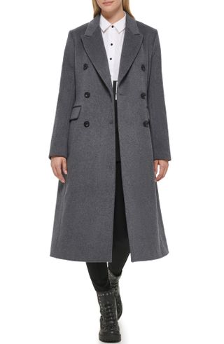 Karl Lagerfeld Paris + Wool Blend Double Breasted Coat