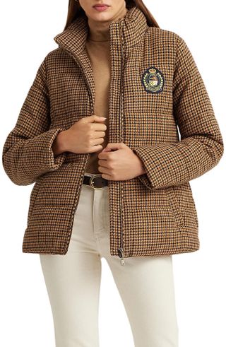 Lauren Ralph Lauren + Houndstooth Crest Patch Puffer Jacket