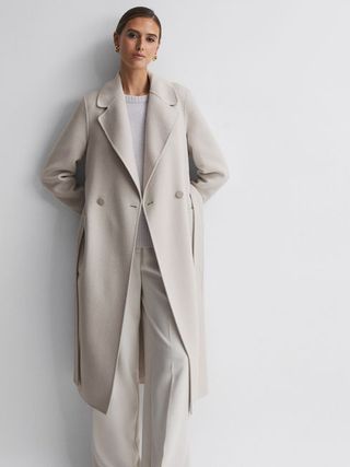 Reiss + Lucia Petite Relaxed Double Breasted Wool Blindseam Coat