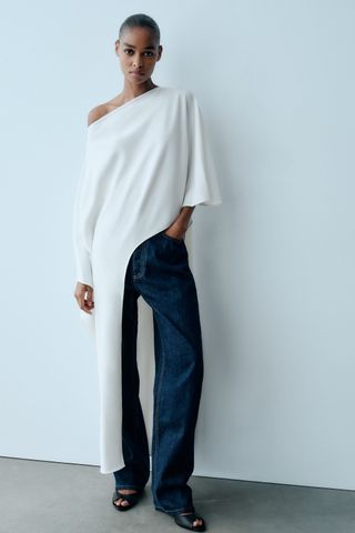 Zara + Asymmetric Cape Blouse