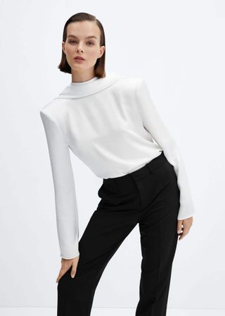 Mango + Open-Back Blouse With Shoulder Pads