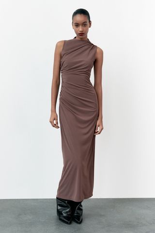 Zara + Draped Midi Dress in Mink