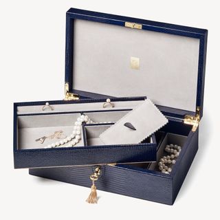 Aspinal of London + Savoy Jewellery Box in Midnight Leather
