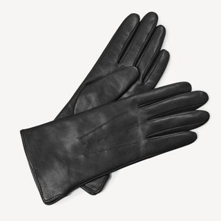 Aspinal of London + Women's Cashmere Lined Leather Gloves in Black Nappa
