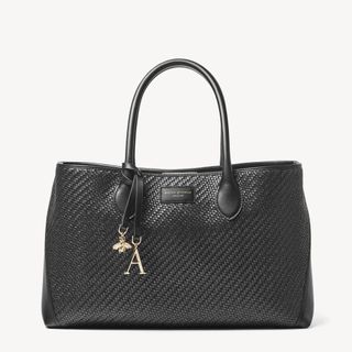 Aspinal of London + London Tote in Black Woven Leather