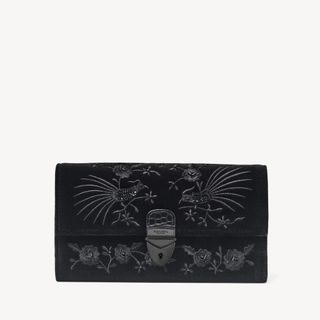 Aspinal of London + Mayfair Clutch in Beaded Birds Hand Embroidery on Velvet