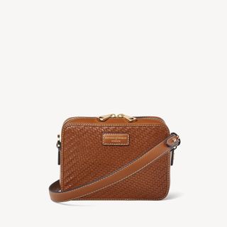 Aspinal of London + Camera Bag in Tan Woven Leather