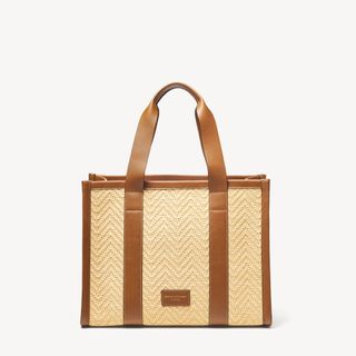 Aspinal of London + Small Henley Tote in Natural Chevron Raffia & Smooth Tan