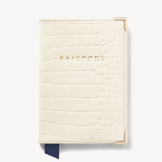 Aspinal of London + Passport Cover in Ivory Patent Croc