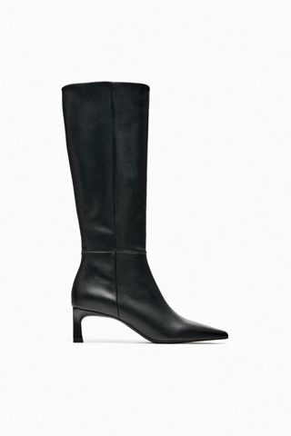 Zara + Leather Mid-Heel Boots