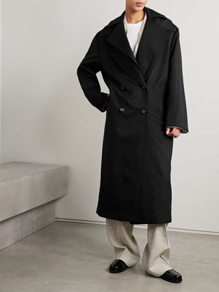 Róhe + Double-Breasted Layered Wool-Twill Coat